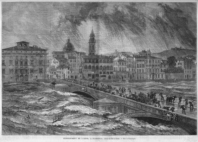 The overflow of the Arno to Florence in 1868. av Unknown artist