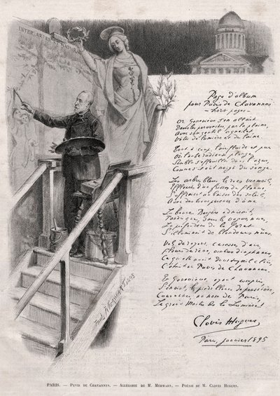 Maleren Puvis de Chavannes (1824-1898) opptar maleri - allegori av M. Merwart med en poesi av Clovis Hugues av Unknown artist