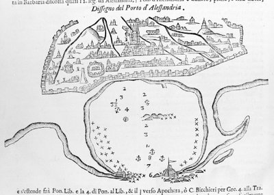 Havnen i Alexandria. 1600-talls tegning. av Unknown artist