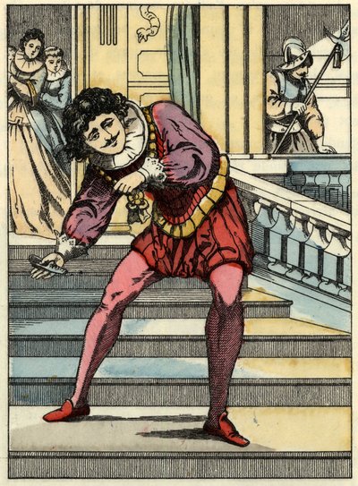 Prinsen henter glassskoen av Askepott. Illustrasjon av Charles Perraults fortelling "Askepott eller La petite slipper de verre" av Unknown artist