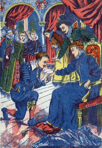 The prince tries the donkey ring. Anonymous illustration for “” Donkey Skin”” tale by Charles Perrault (1628-1703), French writer. Imagery Marcel Vagne, Jarville Nancy, undated (late 19th century). av Unknown artist