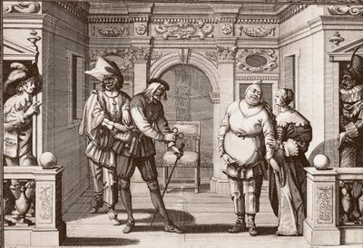 The royal troupe of the Italian Comedie at the theatre of the Hotel de Bourgogne, rue Mauconseil in Paris av Unknown artist