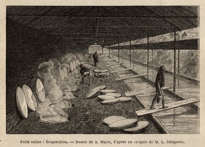 Saltbrønnene til Ho-Boung (Ho Boung), de åpne galleriene på fjellsiden, 20 meter dype, er støttet av trerammer, vannet føres av bambuskanaler inn i marmortrau, hver tilsvarer en ovn, hvor saltvann er konsentrert for av Unknown artist