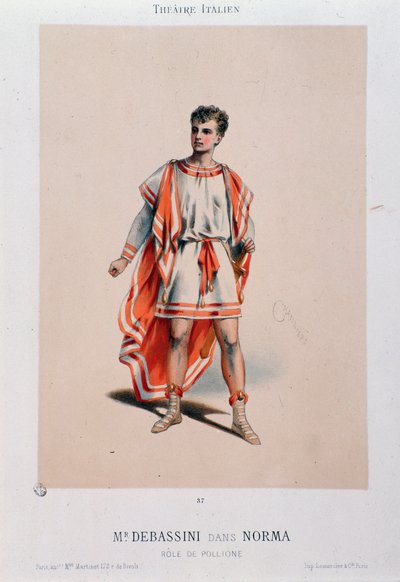 Sangeren Achille De Bassini fremfører Pollione i operaen La Norma av Unknown artist