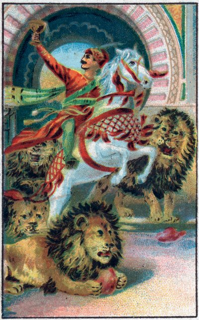 Kilden til løvene. Historien om prins Ahmed og avgiften Paris-Banou (Pari Banou) (Paribanu). Fortelling om 1001 netter (fortellinger om tusen og én natt). Kromolitografi fra slutten av 1800-tallet. av Unknown artist