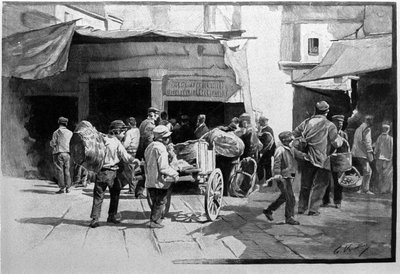 Gateselgerne og turen til distriktet Vuccirla i Palermo Sicilia Gravering fra 1800-tallet av Unknown artist