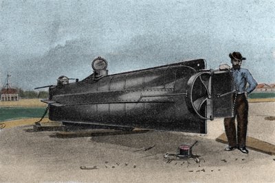 Ubåten (ubåten) CSS H. L. Hunley som ble brukt av den konfødererte statens marine under løsrivelseskrigen. 1861-1865 Gravering av 1800-tallet av Unknown artist