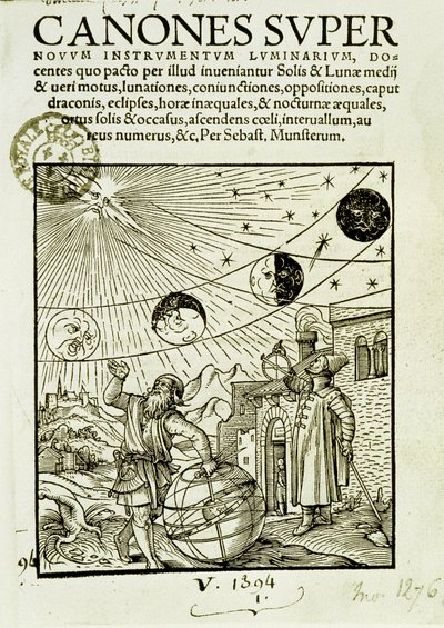 Sol- og månebevegelsene observert av astronomer - frontispice av boken "" Super Canones"" av Unknown artist