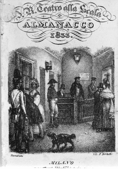 Billettkontoret til teatro alla Scala, almanach fra 1833. av Unknown artist