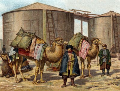 Transport av olje på kameler i Kaukasus. av Unknown artist