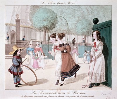 Turen under vuggen: De to små damene som danner denne vuggen, er fra samme ben (Jardin des Tuileries), ca. 1840 av Unknown artist