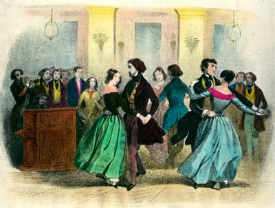 Valsen: en ball i middelklassen. Litografi fra 1800-tallet. av Unknown artist