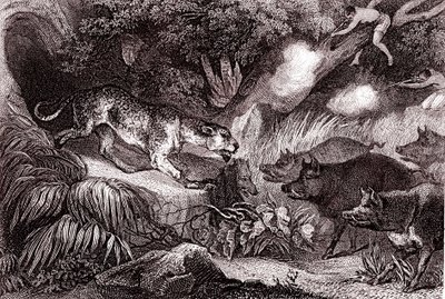 Tigerjakt i Amazonasskogen (gravering) av Unknown Artist