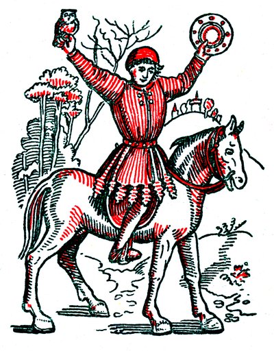 Bis der Spion auf ein Pferd steigt und seine Fetischobjekte brandmarkt: eine Eule und ein Spiegel (Gravur) von Unknown Artist