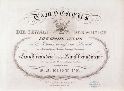 Tittelside til musikalsk partitur av Timotheus av GF Handel (1812) av Unknown artist