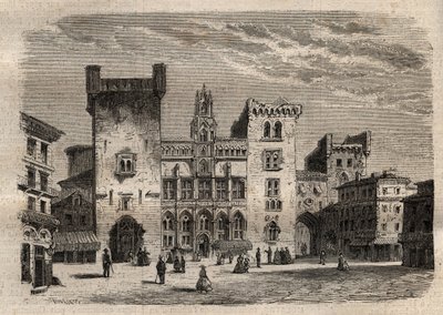 Rådhuset i Narbonne - Languedoc-Roussillon-Midi-Pyrénées - Frankrike - gravering i "Dictionnaire populaire illustrious" - 1864 - av Joseph Decembre og Edmond Allonier - av Unknown artist