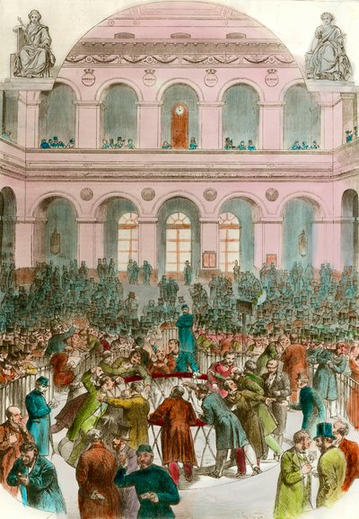 Søppel av bytteagenter ved Bourse de Paris Gravering 1856 Privat samling av Unknown artist