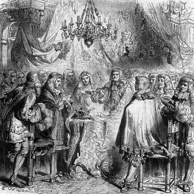 Behandle kapellet Aix. Han ble undertegnet 2. mai 1668 mellom Frankrike og Spania, og avsluttet devolusjonskrigen og ga Flandern til Frankrike. Gravering fra 1866. av Unknown artist
