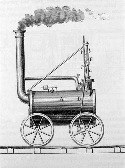 Trevithick lokomotiv. 1800-talls gravering. av Unknown artist