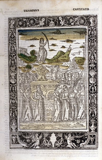 Triumf for kyskheten til Petrarca (Francesco Petrarca). Miniatyrer sd. Bibl. Trivulziana, Milano. av Unknown artist