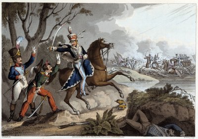 To franske offiserer tatt til fange i slaget ved Albuera - i "Historiske, militære og sjøanekdoter ..." av Edward Orne av Unknown artist