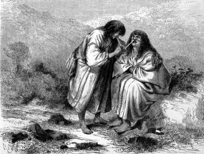 To indioer fra Peru som tar tobakk. 1800-talls gravering. av Unknown artist