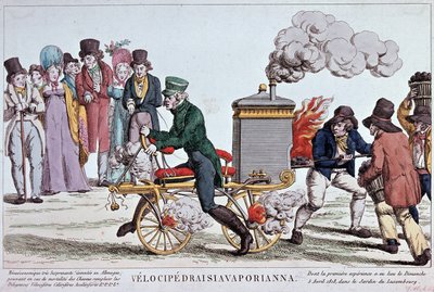 Velocipedraisiavaporianna: dampvelocipede - gravering rundt 1818, Bibl. av byen Paris. av Unknown artist