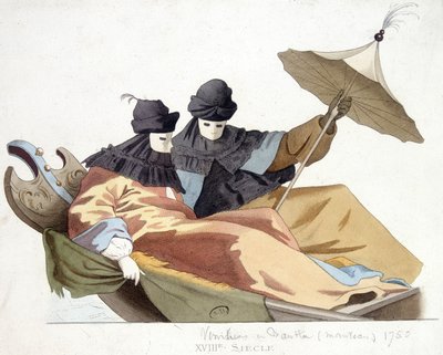 Venetianere maskert på en gondol av Unknown artist