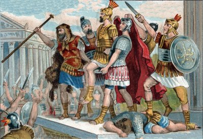 Vespasian (in Latin Titus Flavius Vespasianus) (9-79) was proclaimed emperor by his soldiers. Chromolithography around 1890. av Unknown artist