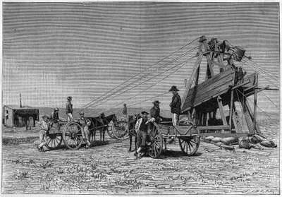 View from the surface of the Kimberley Diamond Mine in South Africa. Engraving from 1883. av Unknown artist