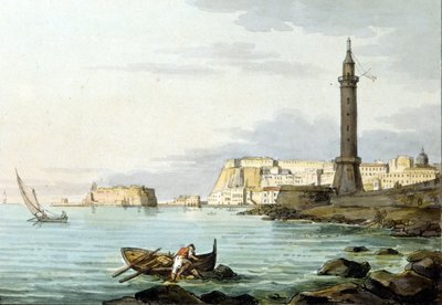 Utsikt over Napoli fra havnen. Til venstre står Castel dell