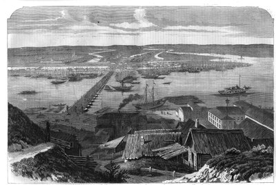 Utsikt over Nizhny Novgorod (Nizjnij Novgorod), byen i Russland. Gravering i "" L'univers illustrious"" av Unknown artist