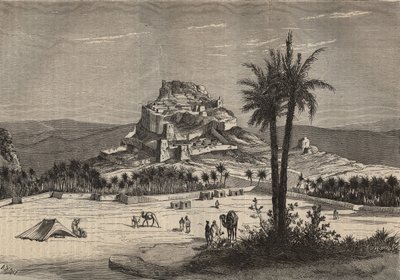 Utsikt over Oued el Golea (El Menia eller El Menea tidligere El Golea) i Algerie sør i provinsen Oran på slutten av 1800-tallet - gravering av Unknown artist