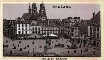 Utsikt over Place du Martroy i Orleans, Department of Loiret og Centre-regionen, Frankrike. Kromolitografi fra slutten av 1800-tallet. av Unknown artist