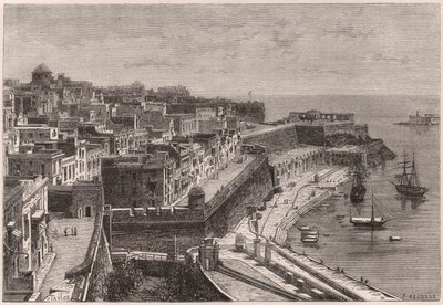 Utsikt over Valletta og havnen på XIX århundre av Unknown