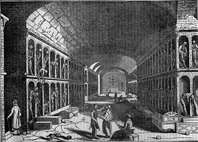 Utsikt over kapusinernes kirkegård i Palermo på 1800-tallet. (Cimitero dei Cappuccini, Palermo) av Unknown artist