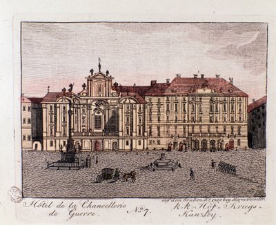 Utsikt over Hotel of the War Chancery i Wien. Østerrike Gravering fra 1815 Privat samling av Unknown artist