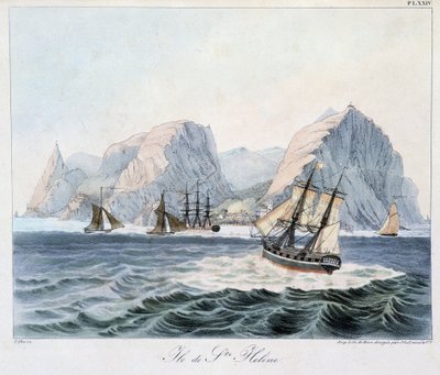 Utsikt over øya St. Helena i "" Views and Landscapes of the Equinoxial Regions, Samlet i en reise rundt i verden"", sd. tidlig på 1800-tallet av Unknown artist