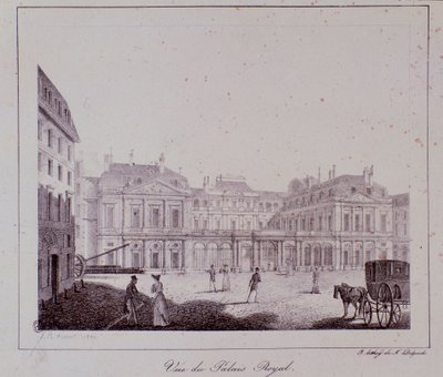 Utsikt over det kongelige palasset i Paris. Gravering fra 1820 Privat samling av Unknown artist