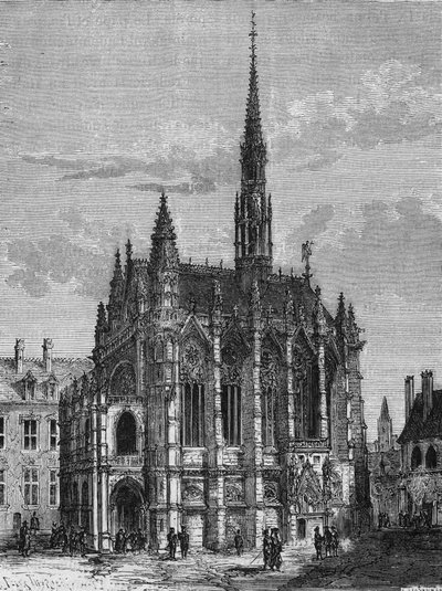 Utsikt over Sainte Chapelle-kirken i Paris. Gravering fra L