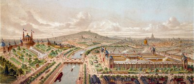 Utsikt over verdensutstillingen i Paris i 1878 Gravering av Paris fra 1800-tallet, B.N. av Unknown artist
