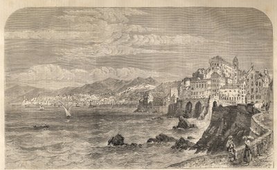 Utsikt over den gamle havnen i Genova - Utsikt over havnen i Genes - Genova no 1861 - Gravering av Unknown artist