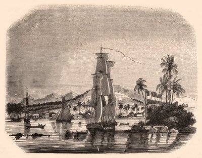 Utsikt over bukten Papeete og blokken Queen, Tahiti, Fransk Polynesia og i forgrunnen seilbåter og båter av Unknown