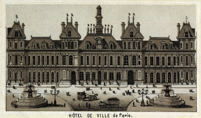Utsikt over rådhuset i Paris og Place. Kromolitografi fra slutten av 1800-tallet. av Unknown artist