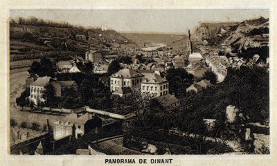 View of the city of Dinant, Wallonia, Belgium. Chromolithography of the end of the 19th century. av Unknown artist