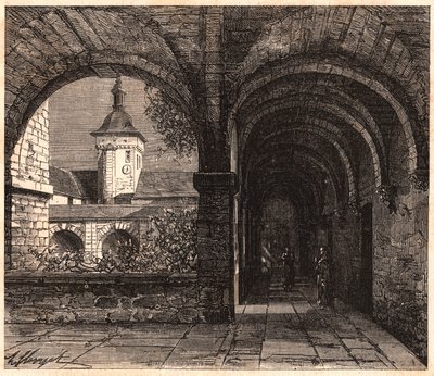 Utsikt over klosteret til Solesmes-klosteret fra galleriet, Sarthe, Frankrike av Unknown