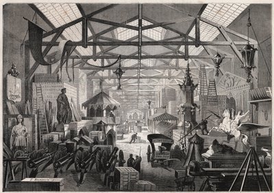 Utsikt over byggeverkstedene til Eugene Delessert, selskap som organiserer offentlige fester, avenue Dauphine a Paris - Gravering i "" Le Monde Illustré"" av Unknown artist
