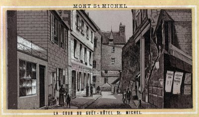 View of the courtyard of the Guet Hotel (Guet-Hotel) on Mont Saint Michel, Manche, Normandy. Chromolithography of the late 19th century. av Unknown artist