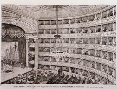 Utsikt over den første forestillingen av operaen The Duke of Alba, på Teatro Apollo, Roma av Unknown artist