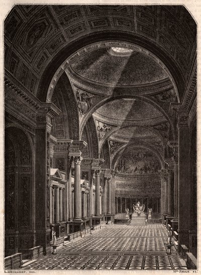 Utsikt over interiøret i Madeleine-kirken i Paris i 1843, kort tid etter at den åpnet for tilbedelse av Unknown